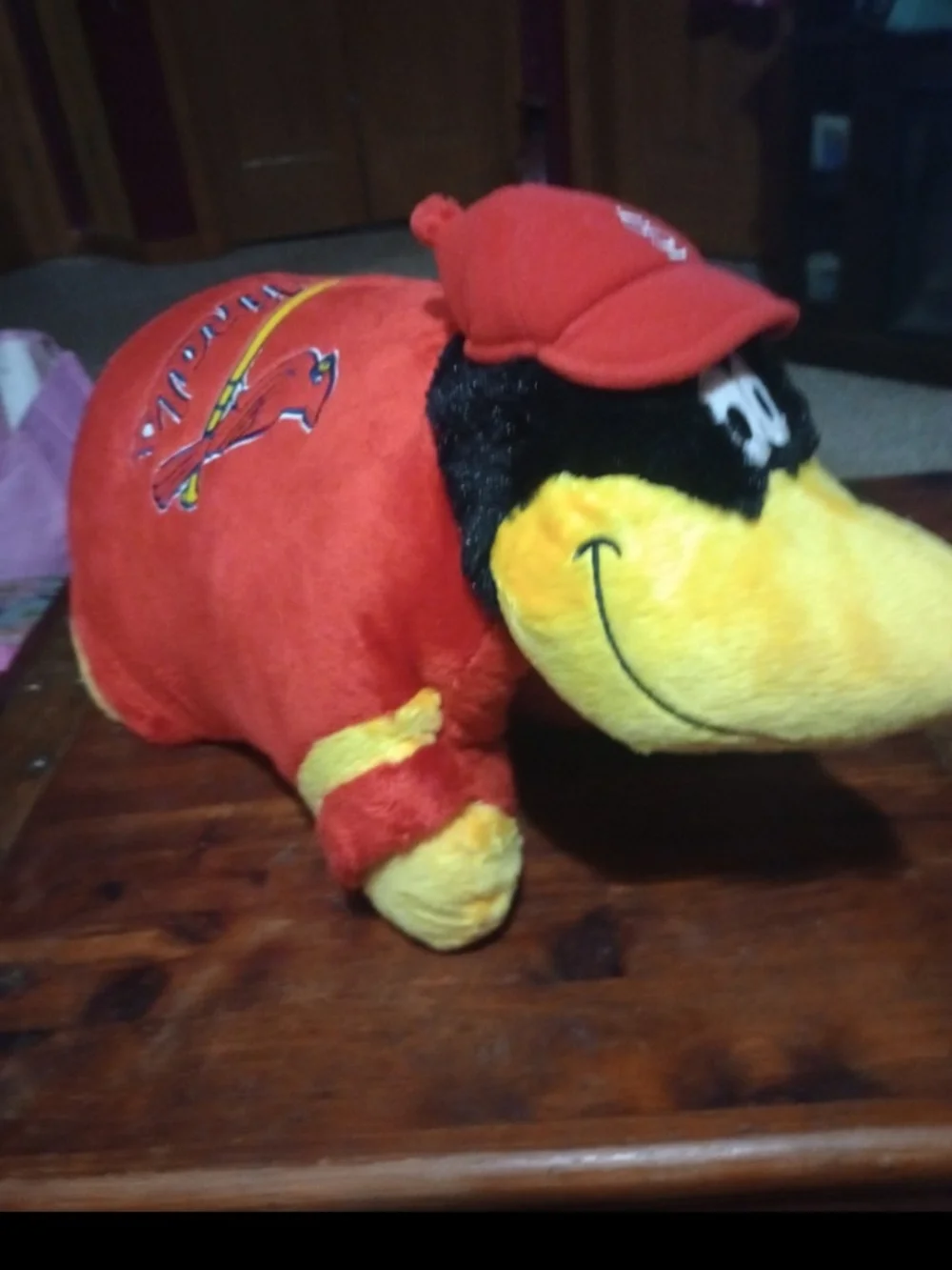 Red & Yellow Plush Team Mascot Pillow with Cap